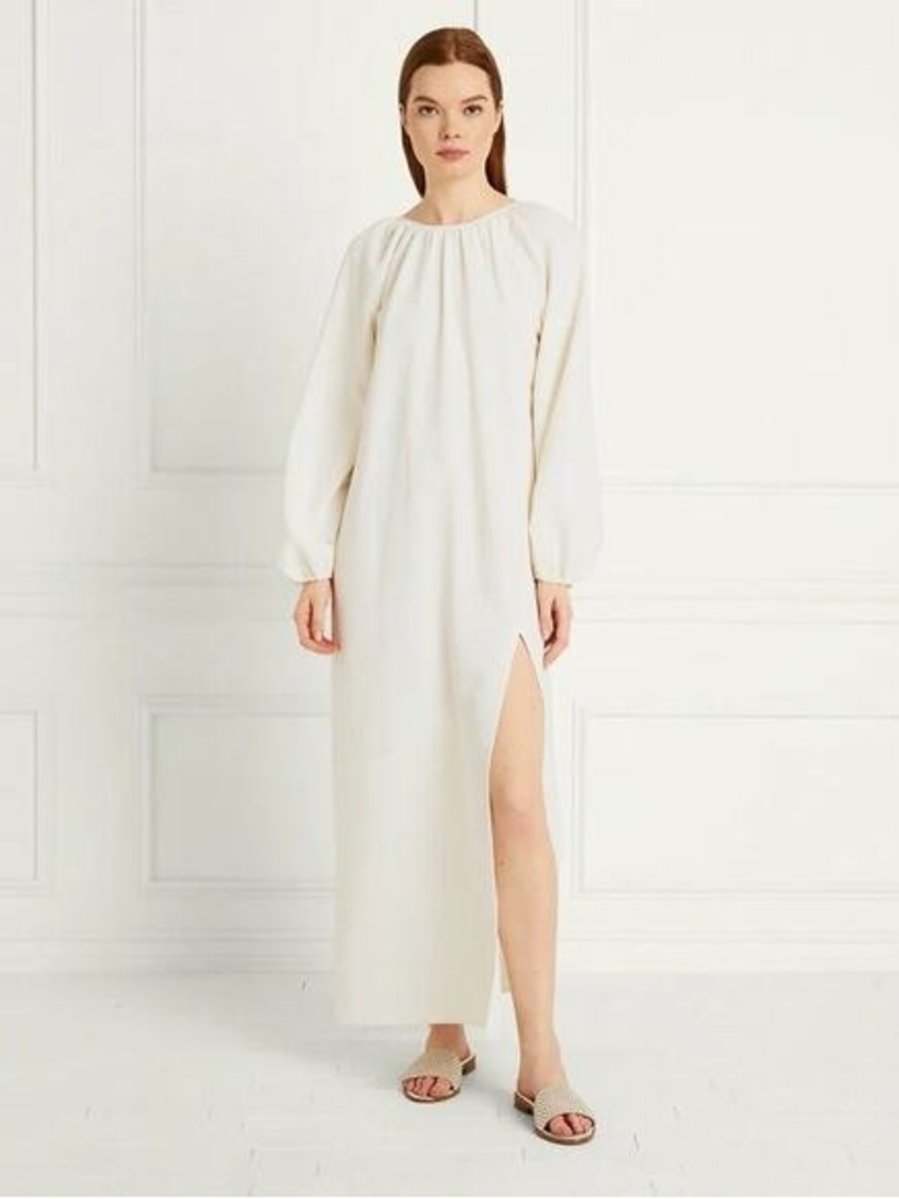 Hill House Simone Maxi Dress Ivory Coconut Milk Open Back Side Slit Medium
